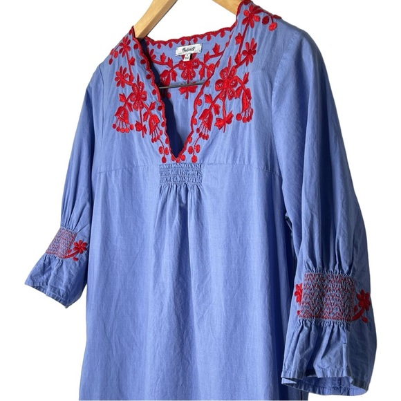 Madewell - Breeze Red Embroidery Blue Dress Pockets - Size Small - Picture 5 of 16